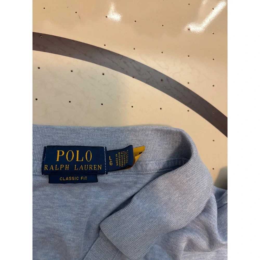 193 Polo Ralph Lauren Mens Classic Fit VNeck Polo Shirt Light Blue Heather Large